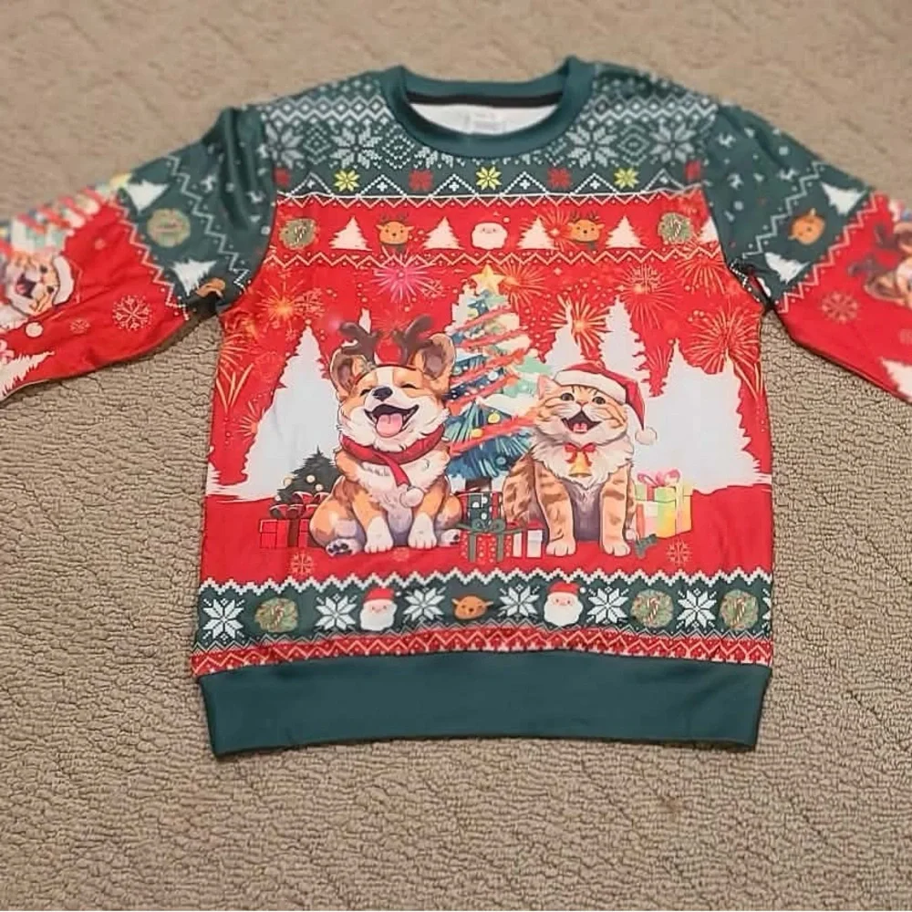 Holiday Pets Crewneck Sweatshirt - Green & Red UNISEX KIDS Christmas Pullover
